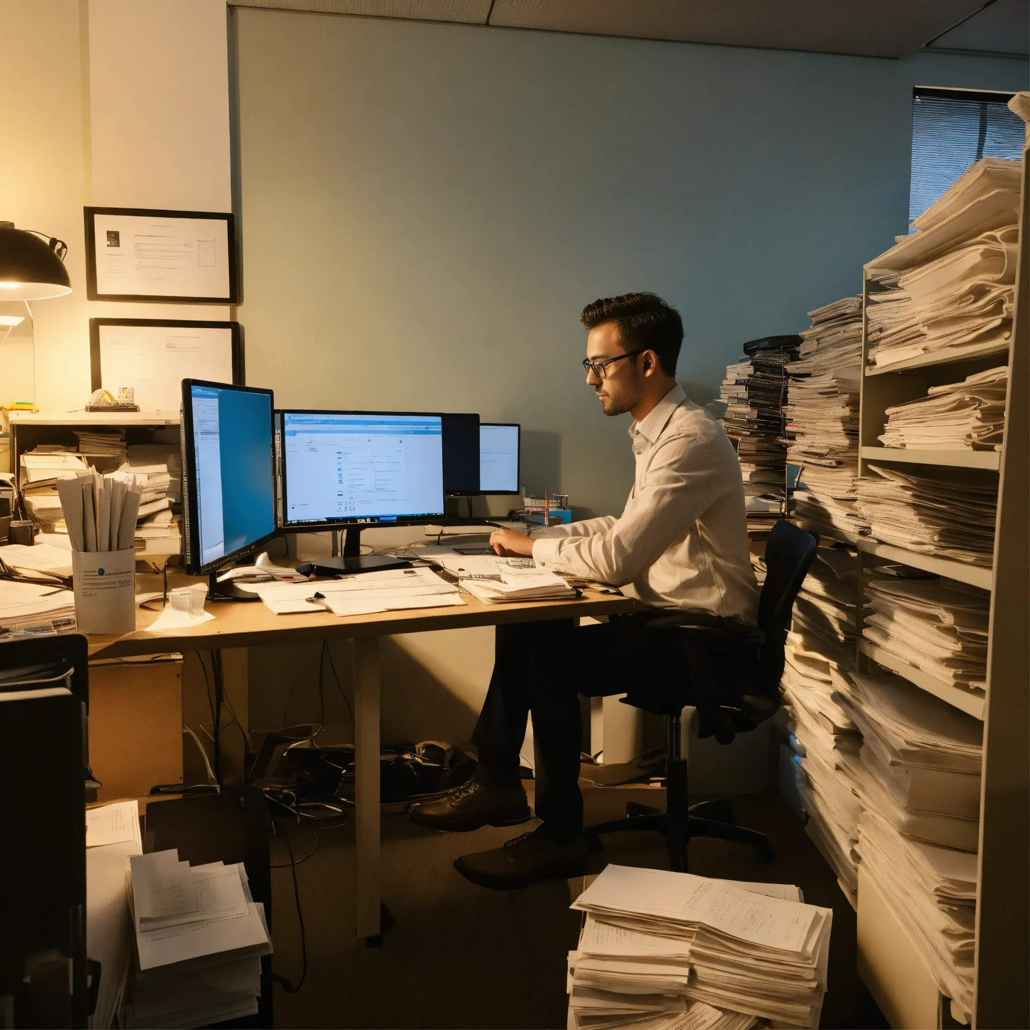 Industrieel kantoor met houten bureau